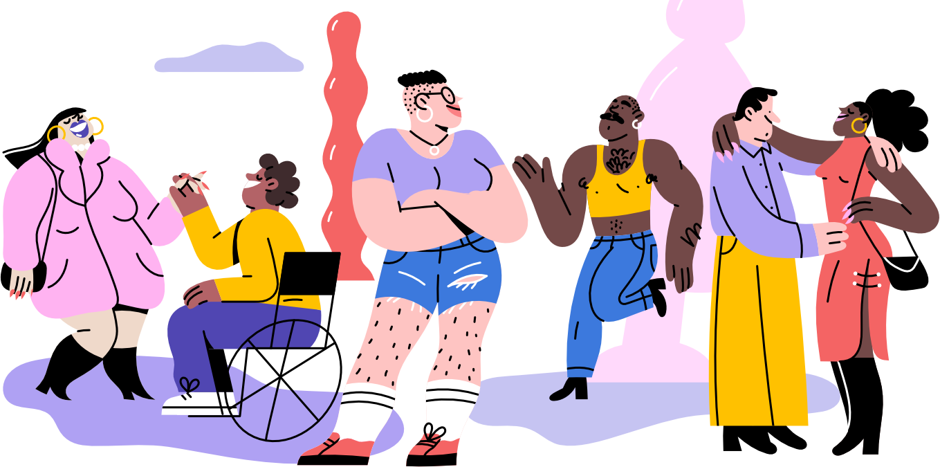 Illustration of various sex workers embracing